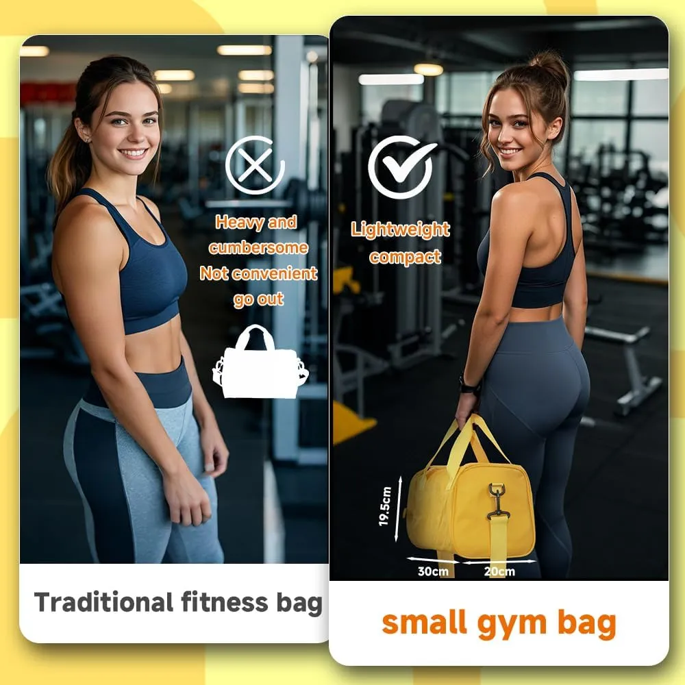 Geerlaqaly gym Bag is suitable for women's side compartments with magic tape 12L double zipper mini gym bag for exercise, dance, sports, travel and portable fitness handbag,yellow