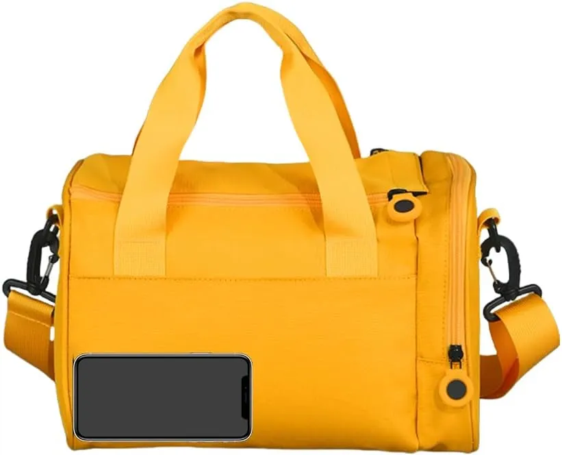 Geerlaqaly gym Bag is suitable for women's side compartments with magic tape 12L double zipper mini gym bag for exercise, dance, sports, travel and portable fitness handbag,yellow