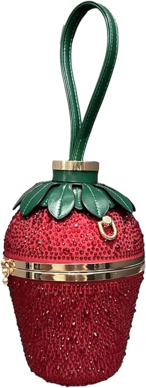 Generic Rhinestone Evening Bag Strawberry Shaped Clutch Handbag Tote Party Wedding Shoulder Bag for Women Cocktail Crossbody Bag, R, 5.90x5.90x8.66in