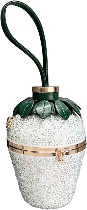 Generic Rhinestone Evening Bag Strawberry Shaped Clutch Handbag Tote Party Wedding Shoulder Bag for Women Cocktail Crossbody Bag, W, 5.90x5.90x8.66in