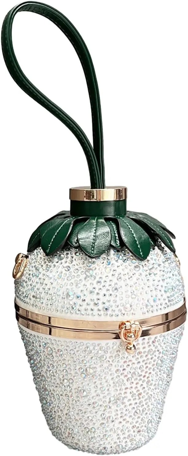 Generic Rhinestone Evening Bag Strawberry Shaped Clutch Handbag Tote Party Wedding Shoulder Bag for Women Cocktail Crossbody Bag, W, 5.90x5.90x8.66in