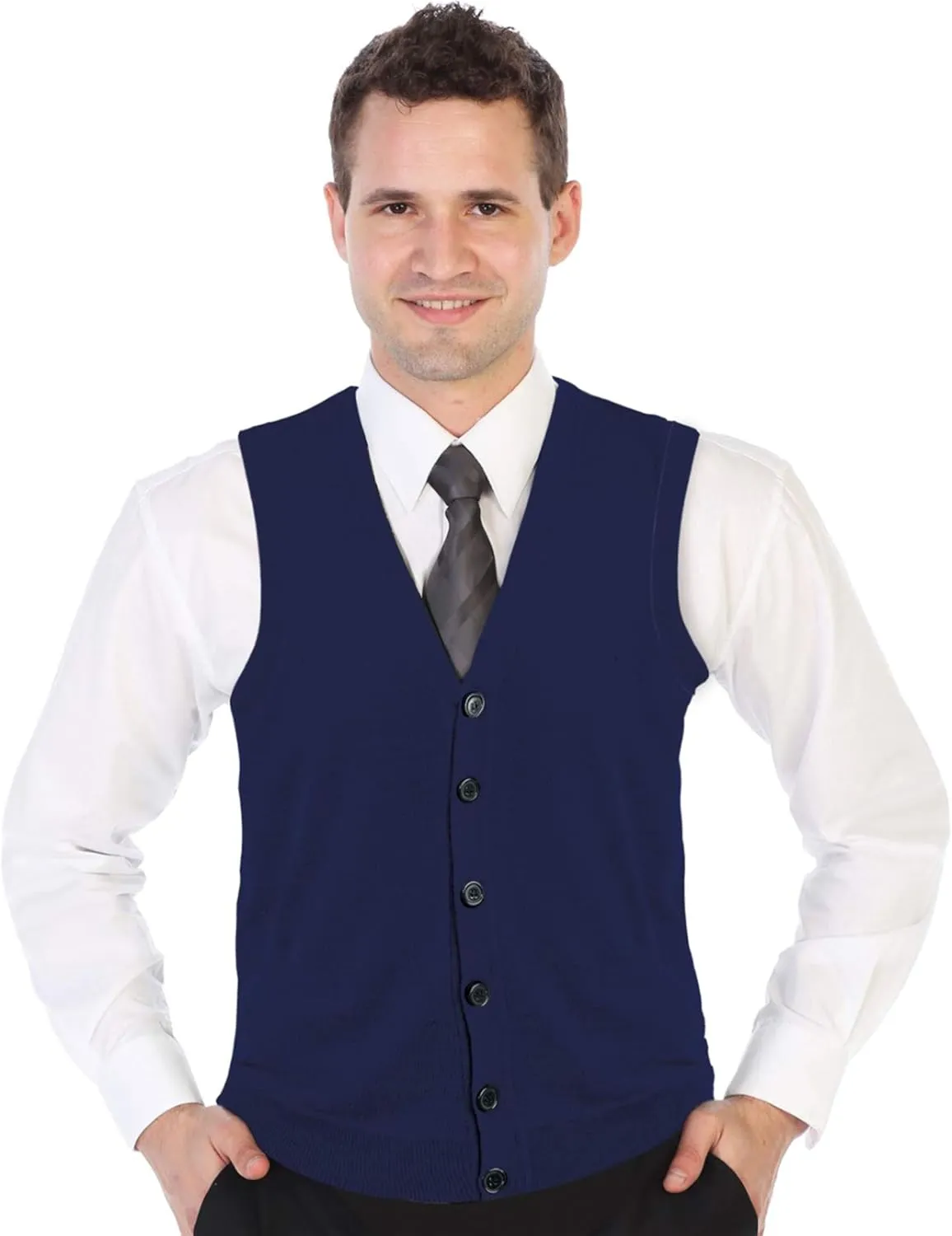 Gioberti Mens V-Neck Button Down Knitted Cardigan Vest