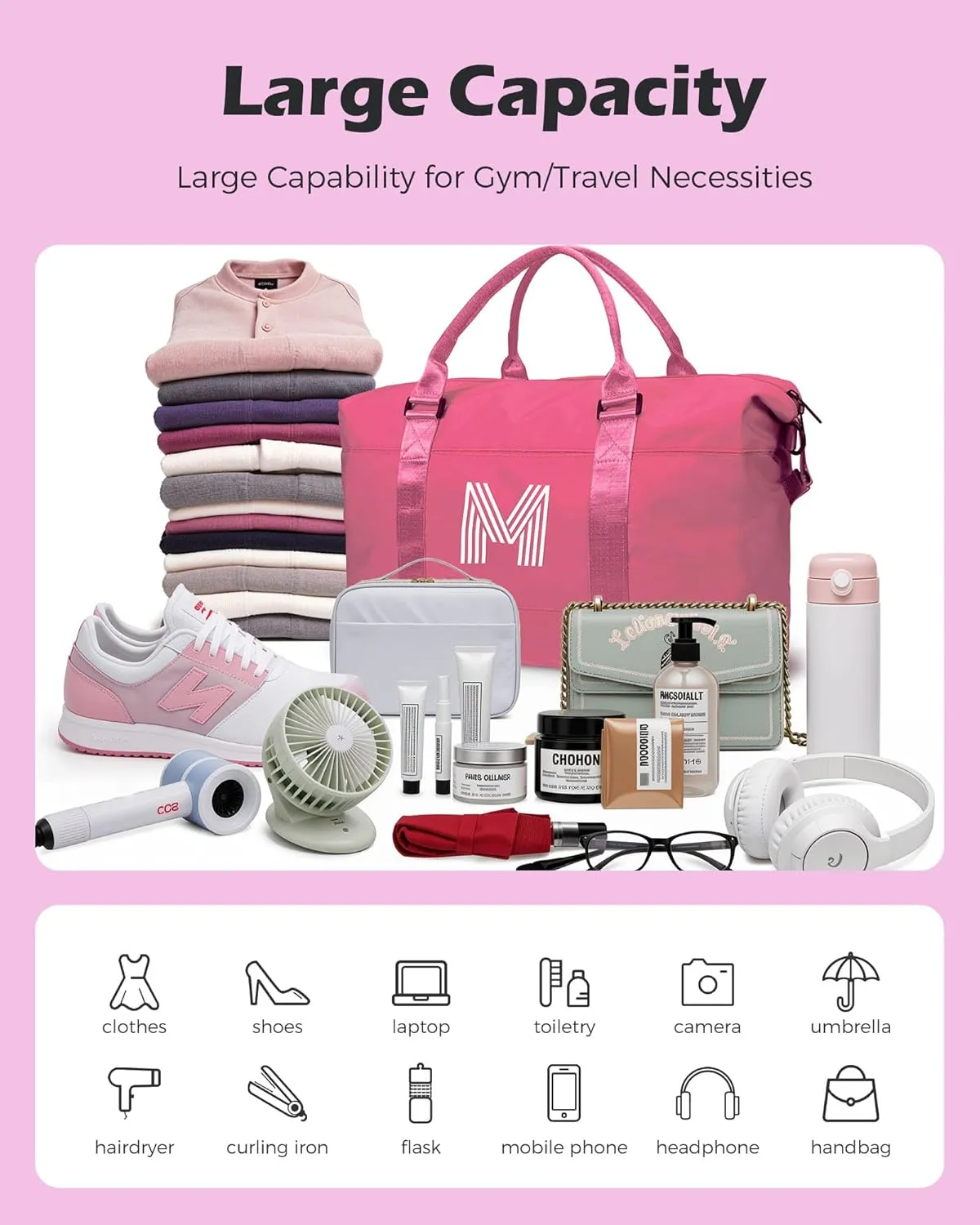 Granddaughter Gift from Grandmom, Gifts for Her, Initial Travel Duffel Bag, Personalized Weekender Bag with Shoulder Strap, Monogram Overnight Bag, Gift for Friend Sister Gifts (Letter R)