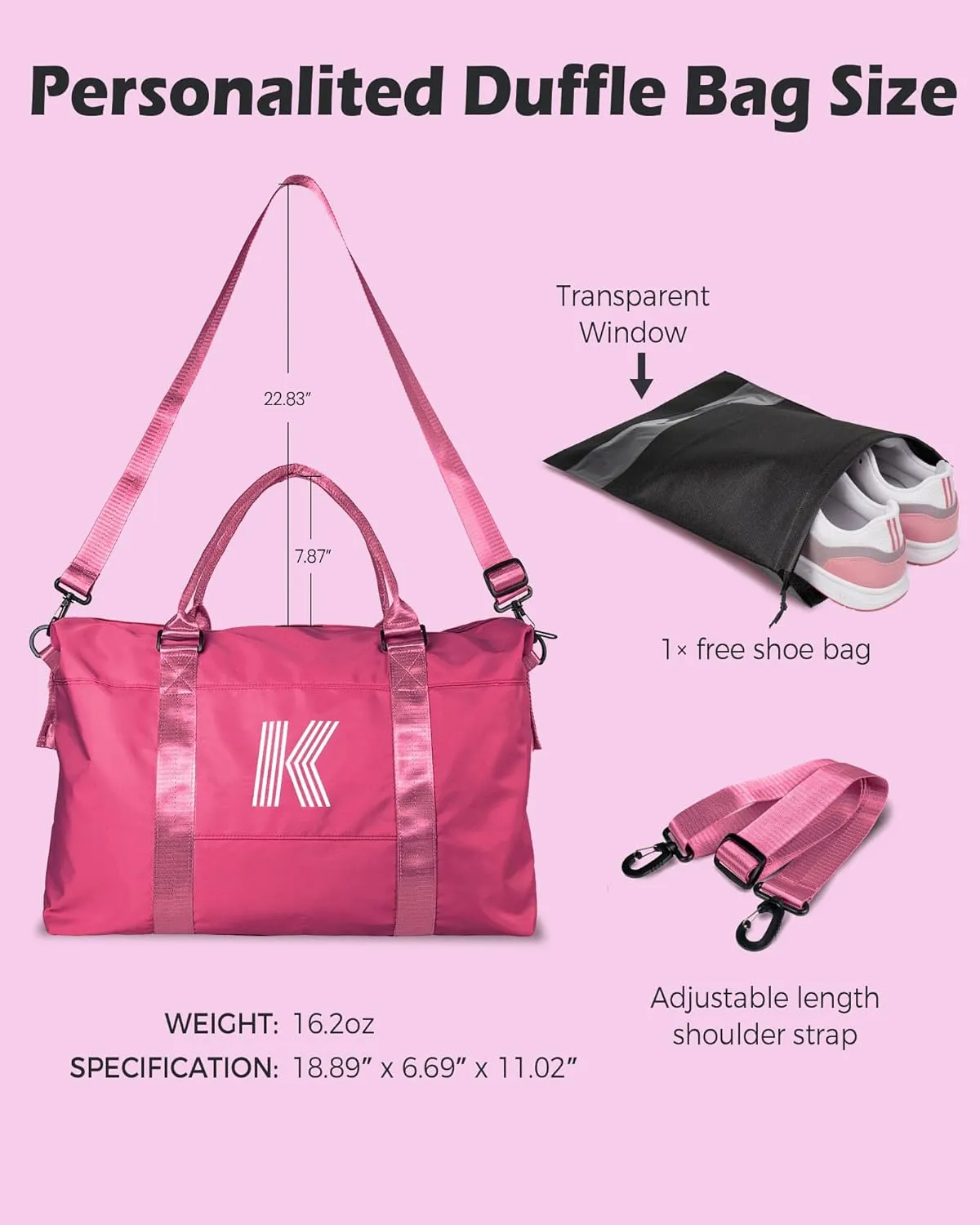 Granddaughter Gift from Grandmom, Gifts for Her, Initial Travel Duffel Bag, Personalized Weekender Bag with Shoulder Strap, Monogram Overnight Bag, Gift for Friend Sister Gifts (Letter R)