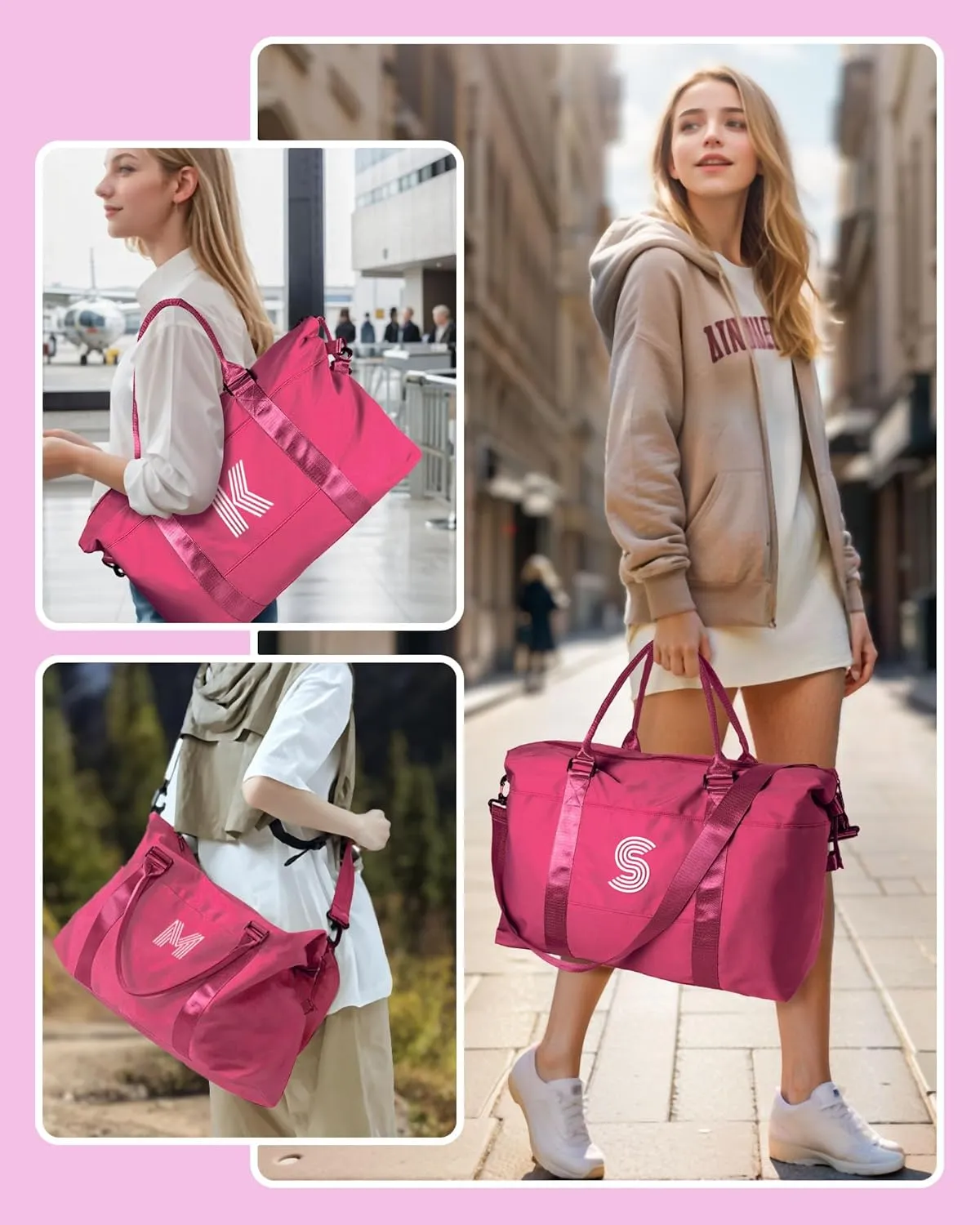 Granddaughter Gift from Grandmom, Gifts for Her, Initial Travel Duffel Bag, Personalized Weekender Bag with Shoulder Strap, Monogram Overnight Bag, Gift for Friend Sister Gifts (Letter R)