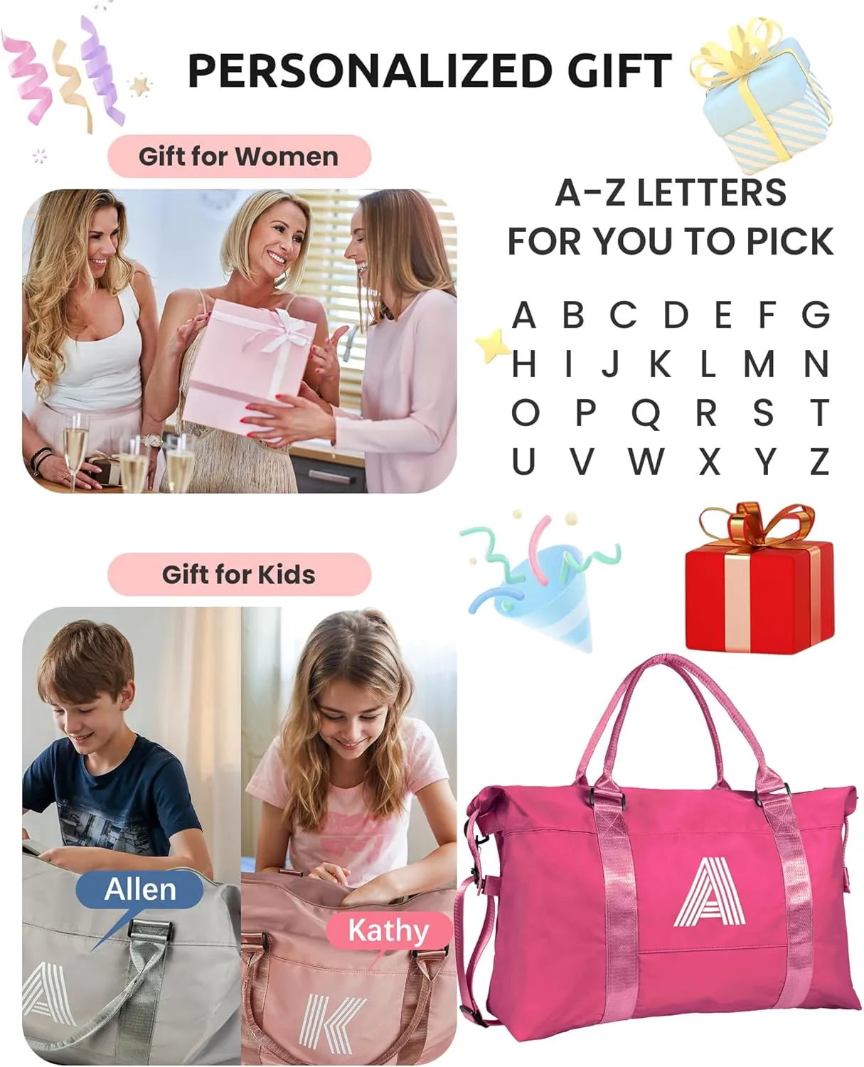 Granddaughter Gift from Grandmom, Gifts for Her, Initial Travel Duffel Bag, Personalized Weekender Bag with Shoulder Strap, Monogram Overnight Bag, Gift for Friend Sister Gifts (Letter R)