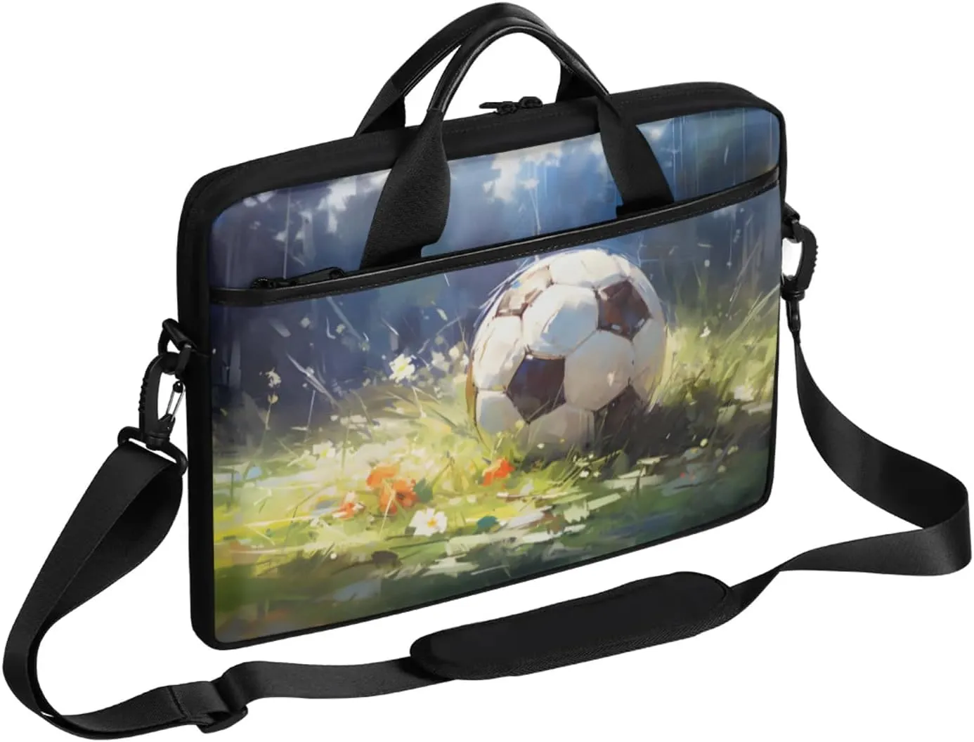 Grass Football Watercolour Laptop Case Bag with Detachable Strap Waterproof Laptop Bag Notebook Carrying Case 15.6 inch Laptop Sleeve Bag for Men Women Work Travel