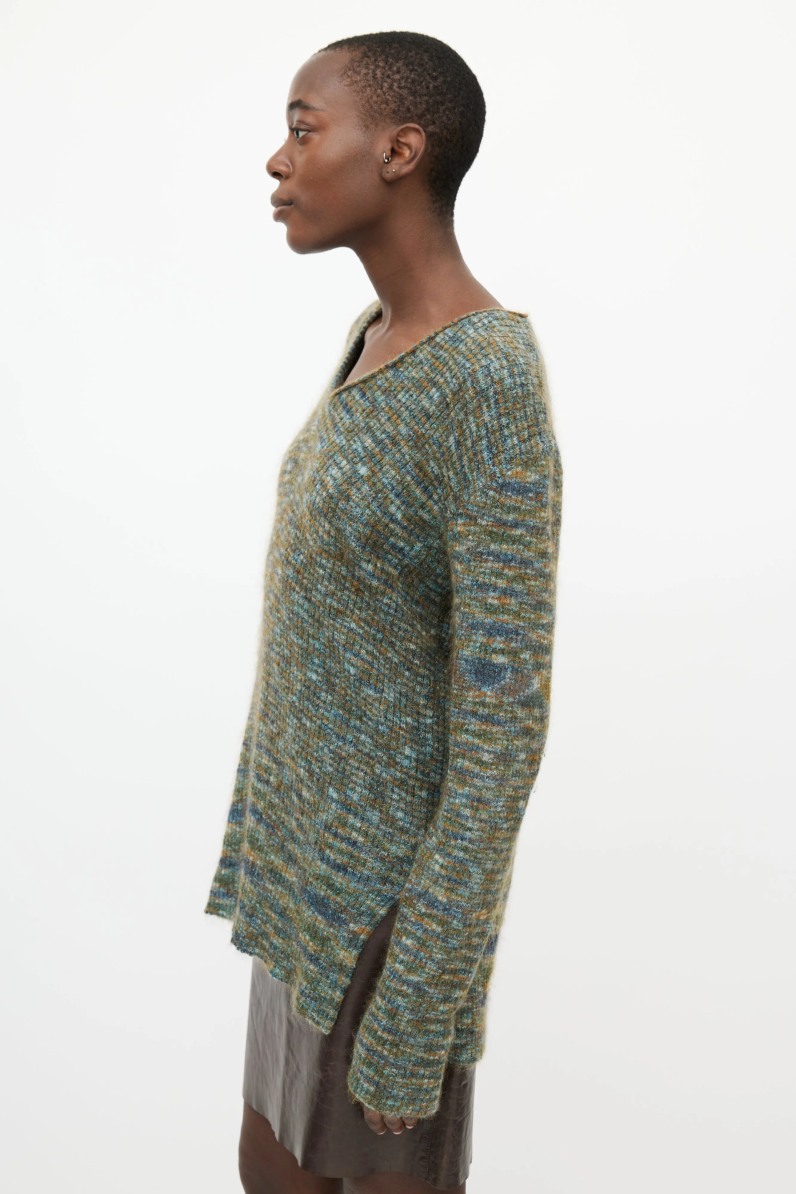 Green & Multi Mohair V-Neck Sweater