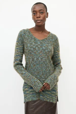 Green & Multi Mohair V-Neck Sweater