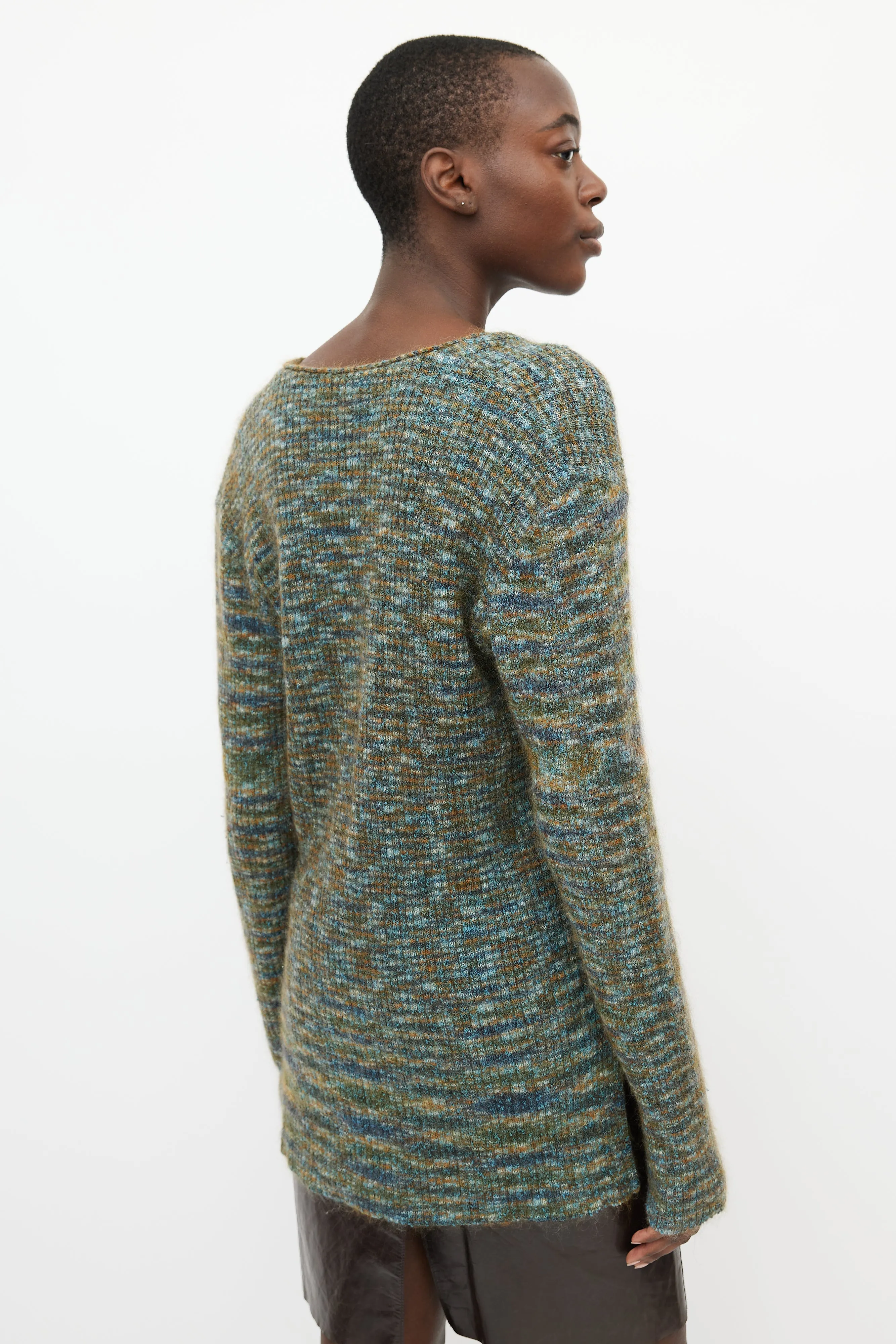 Green & Multi Mohair V-Neck Sweater