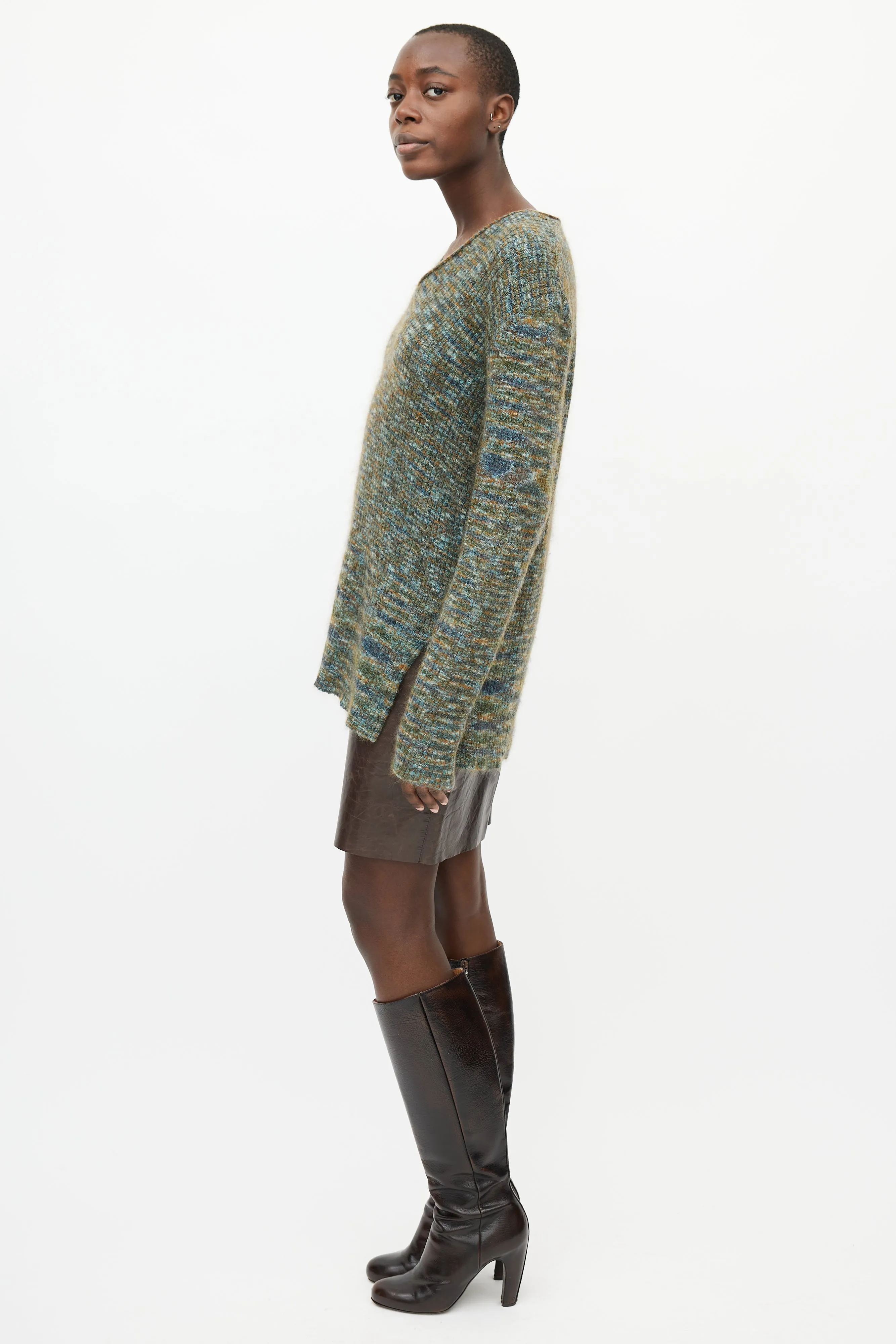 Green & Multi Mohair V-Neck Sweater