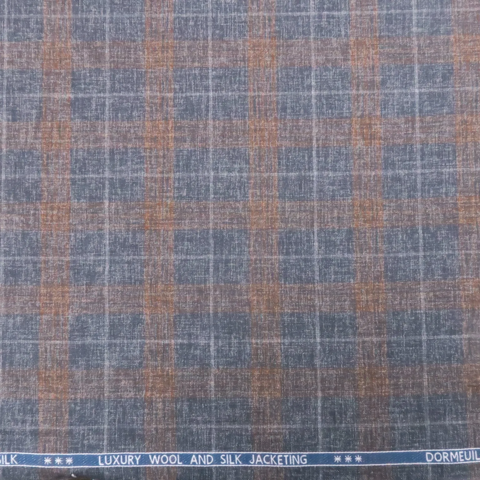 Green with Burnt Orange Plaid Windowpane Wool & Silk Dorsilk Dormeuil Fabric