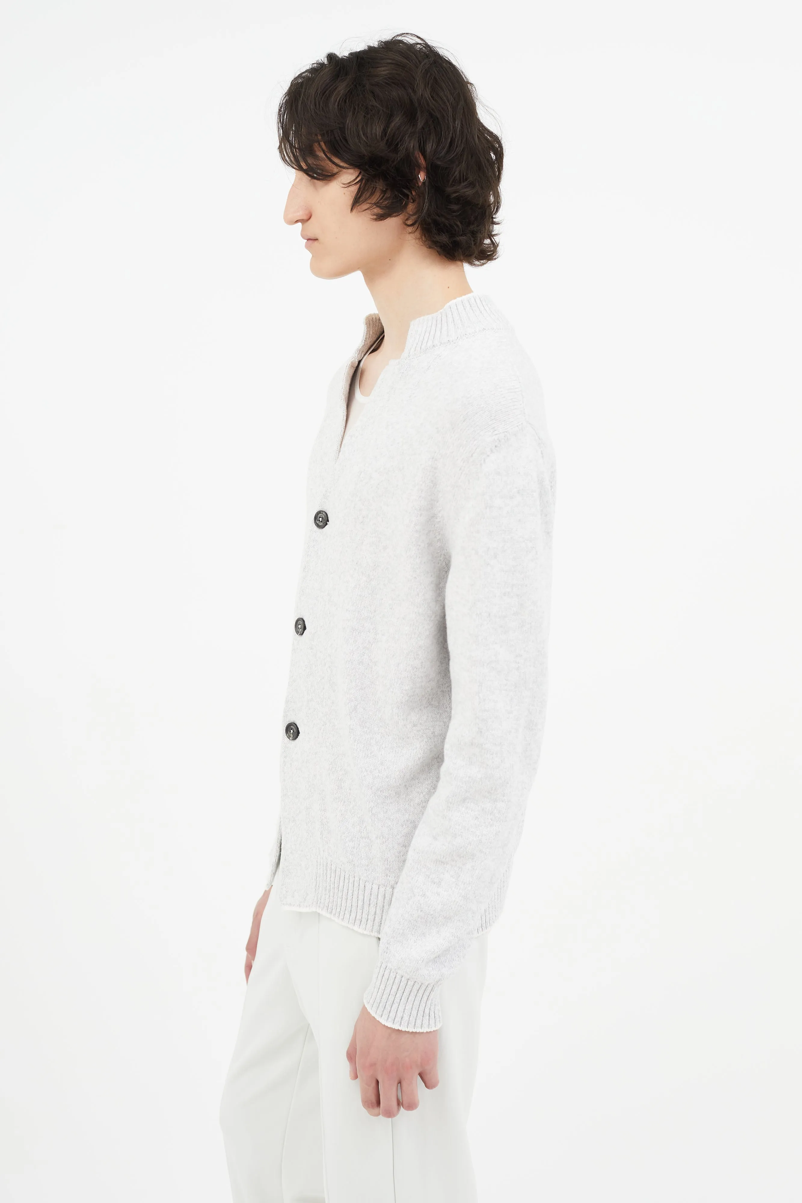 Grey Knit V-Neck Cardigan