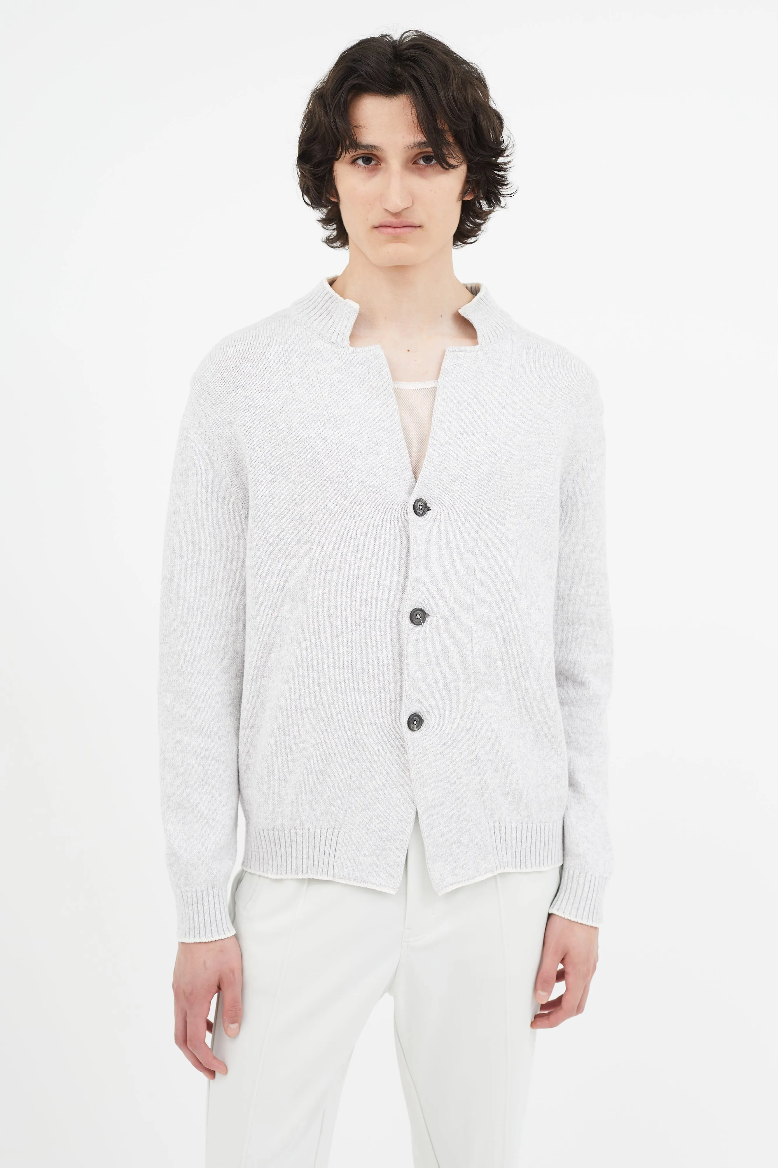 Grey Knit V-Neck Cardigan