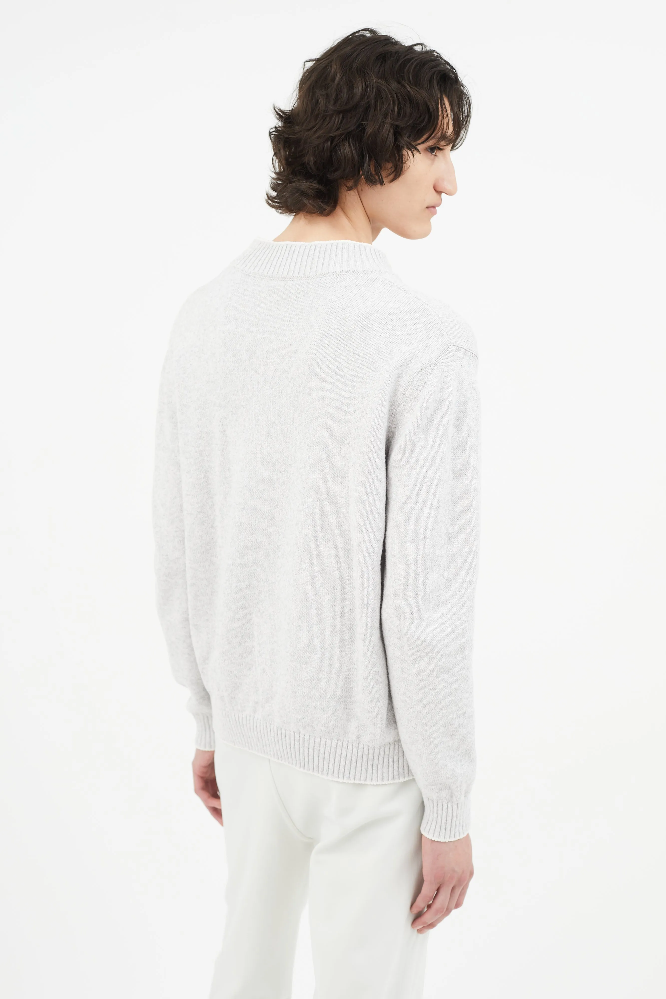 Grey Knit V-Neck Cardigan