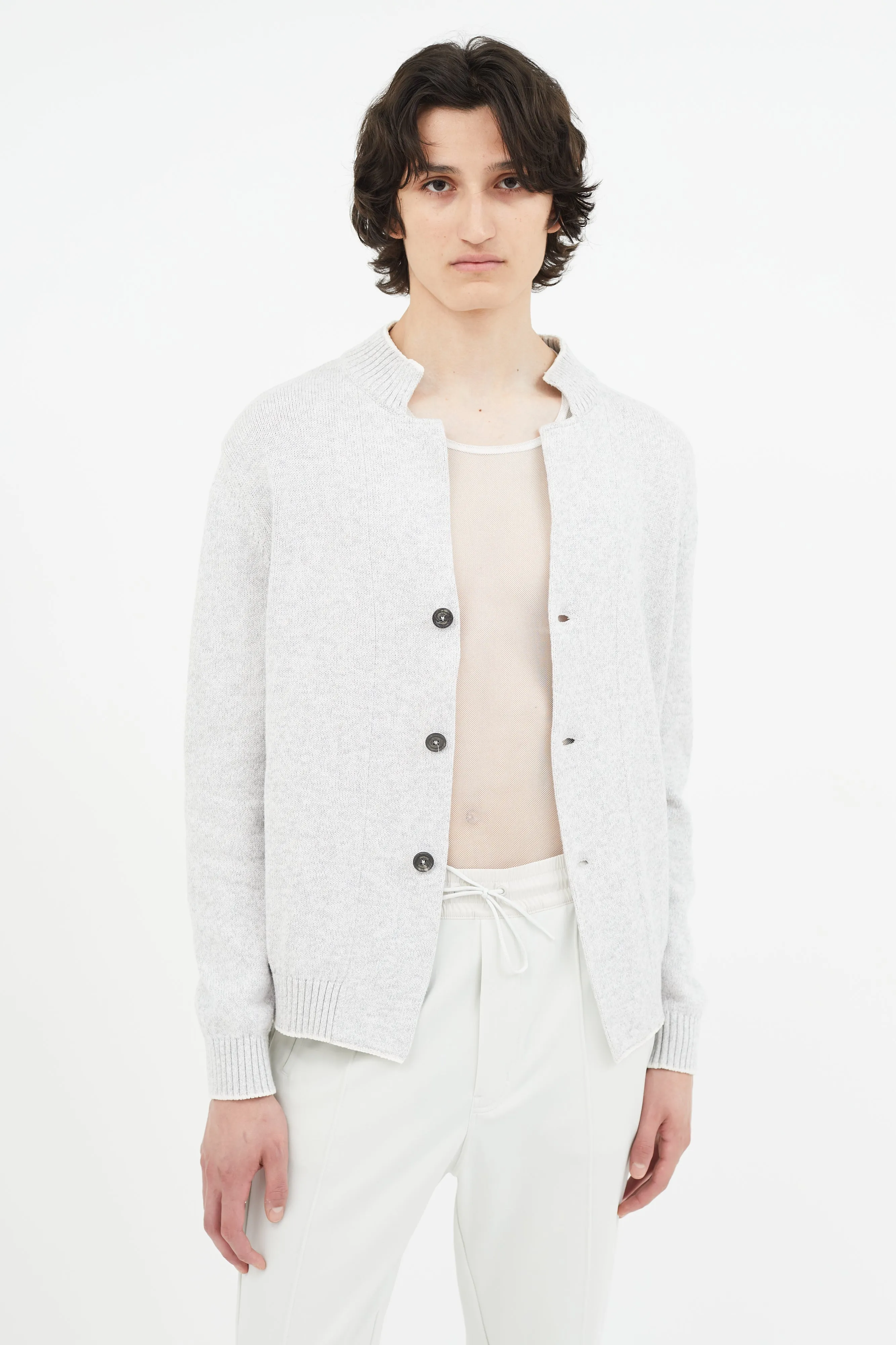 Grey Knit V-Neck Cardigan