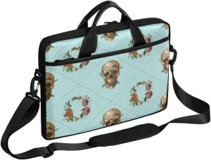 Grid Skull Wreath Laptop Case Bag with Detachable Strap Waterproof Laptop Bag Notebook Carrying Case 15.6 inch Laptop Sleeve Bag for Men Women Work Travel