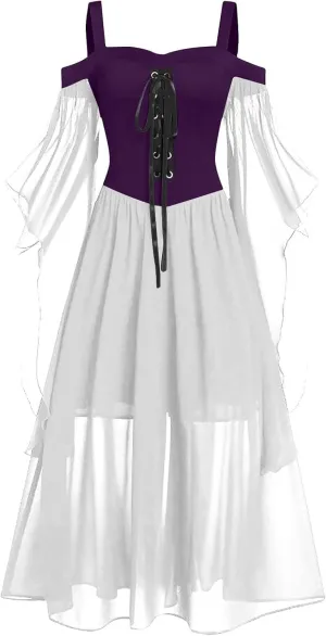 Halloween Costume Dresses for Women Plus Size Cold Shoulder Butterfly Sleeve Gothic Party Dress 2024