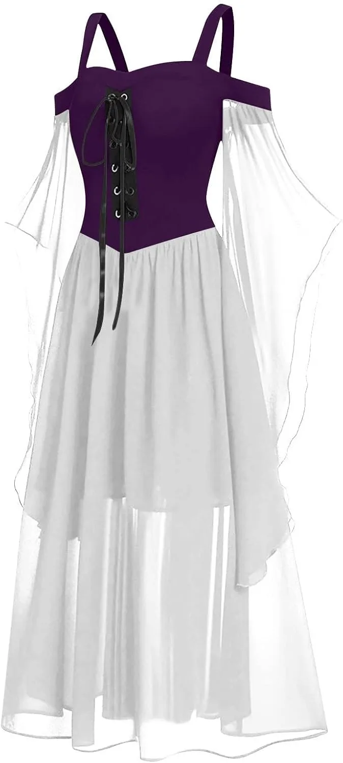 Halloween Costume Dresses for Women Plus Size Cold Shoulder Butterfly Sleeve Gothic Party Dress 2024