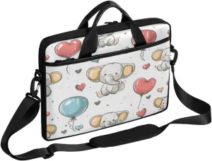 Hand Painted Elephant Love Balloon Laptop Case Bag with Detachable Strap Waterproof Laptop Bag Notebook Carrying Case 15.6 inch Laptop Sleeve Bag for Men Women Work Travel