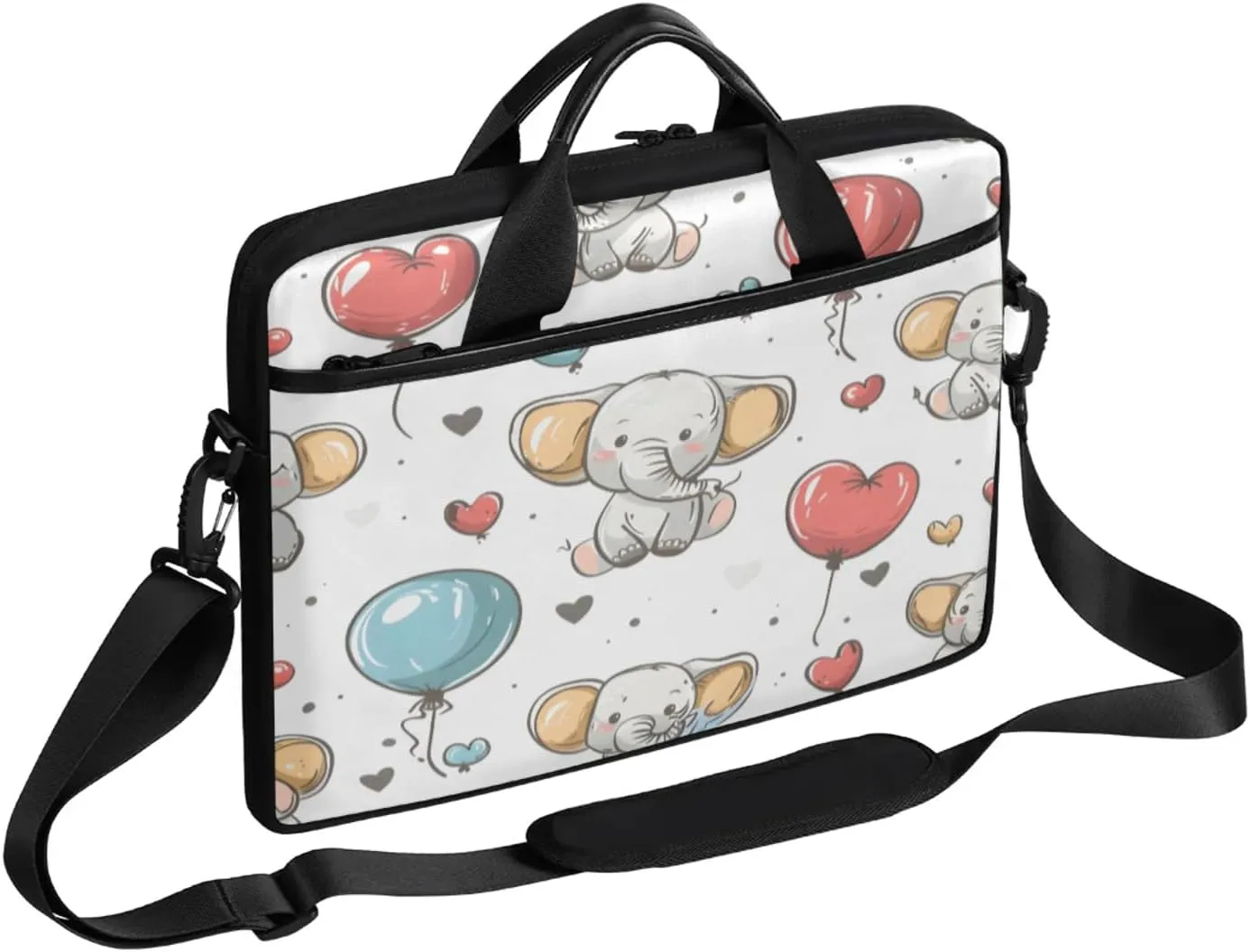 Hand Painted Elephant Love Balloon Laptop Case Bag with Detachable Strap Waterproof Laptop Bag Notebook Carrying Case 15.6 inch Laptop Sleeve Bag for Men Women Work Travel
