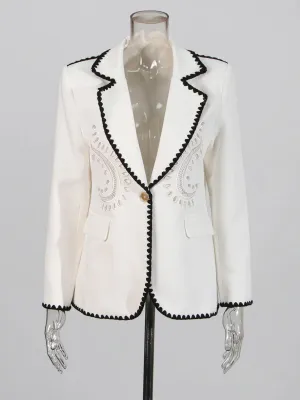 Hit Color Spliced Embroidery Loose Blazers For Women Lapel Long Sleeve Temperament Spliced Poctets Coats Female New