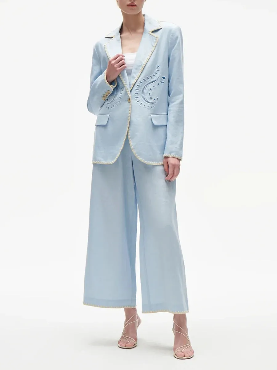 Hit Color Spliced Embroidery Loose Blazers For Women Lapel Long Sleeve Temperament Spliced Poctets Coats Female New