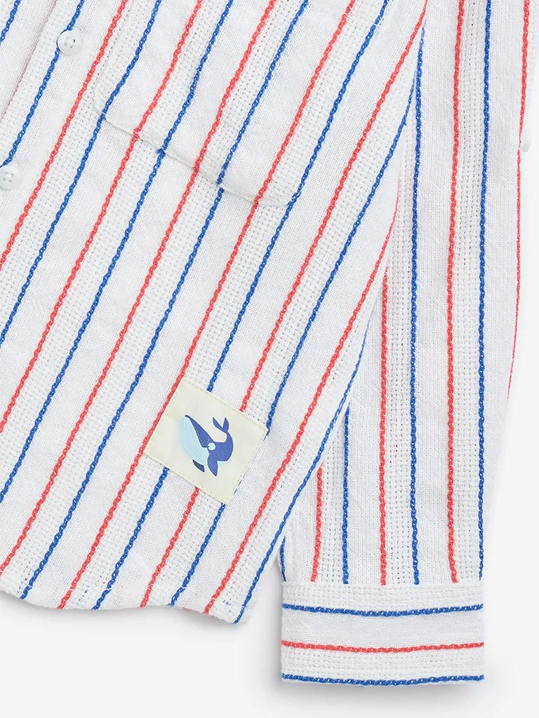 HOP Kids White Striped Cotton Shirt