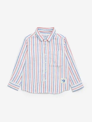 HOP Kids White Striped Cotton Shirt