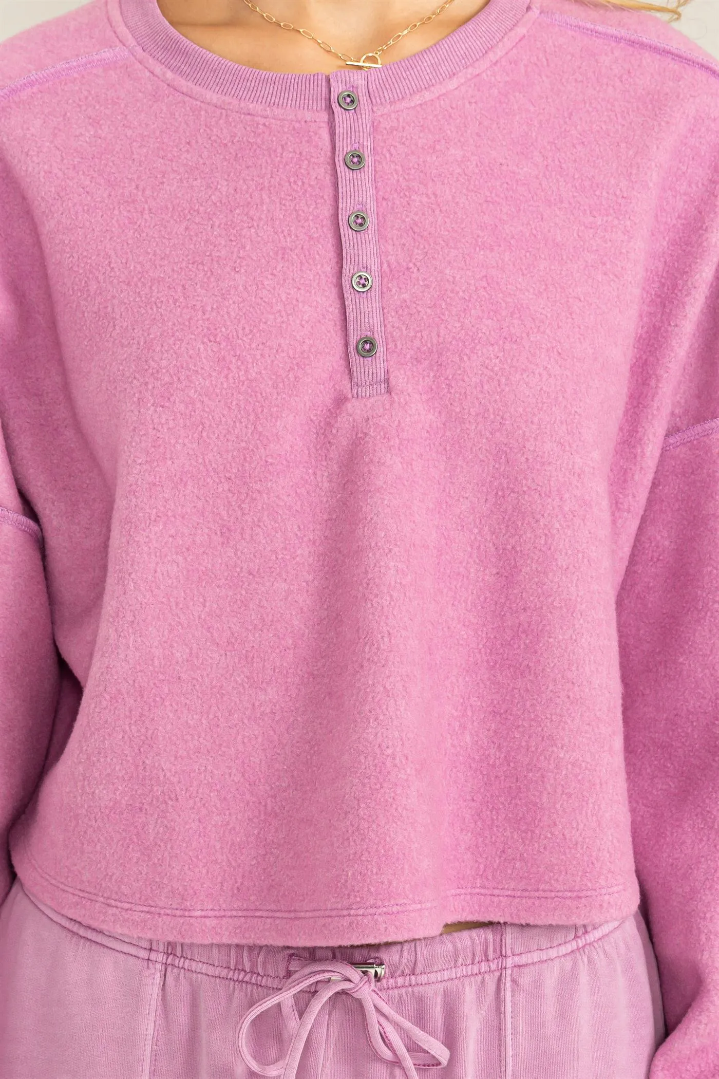Hyfve Double Zero Mood Setter Cropped Henley Sweatshirt In Vintage Plum