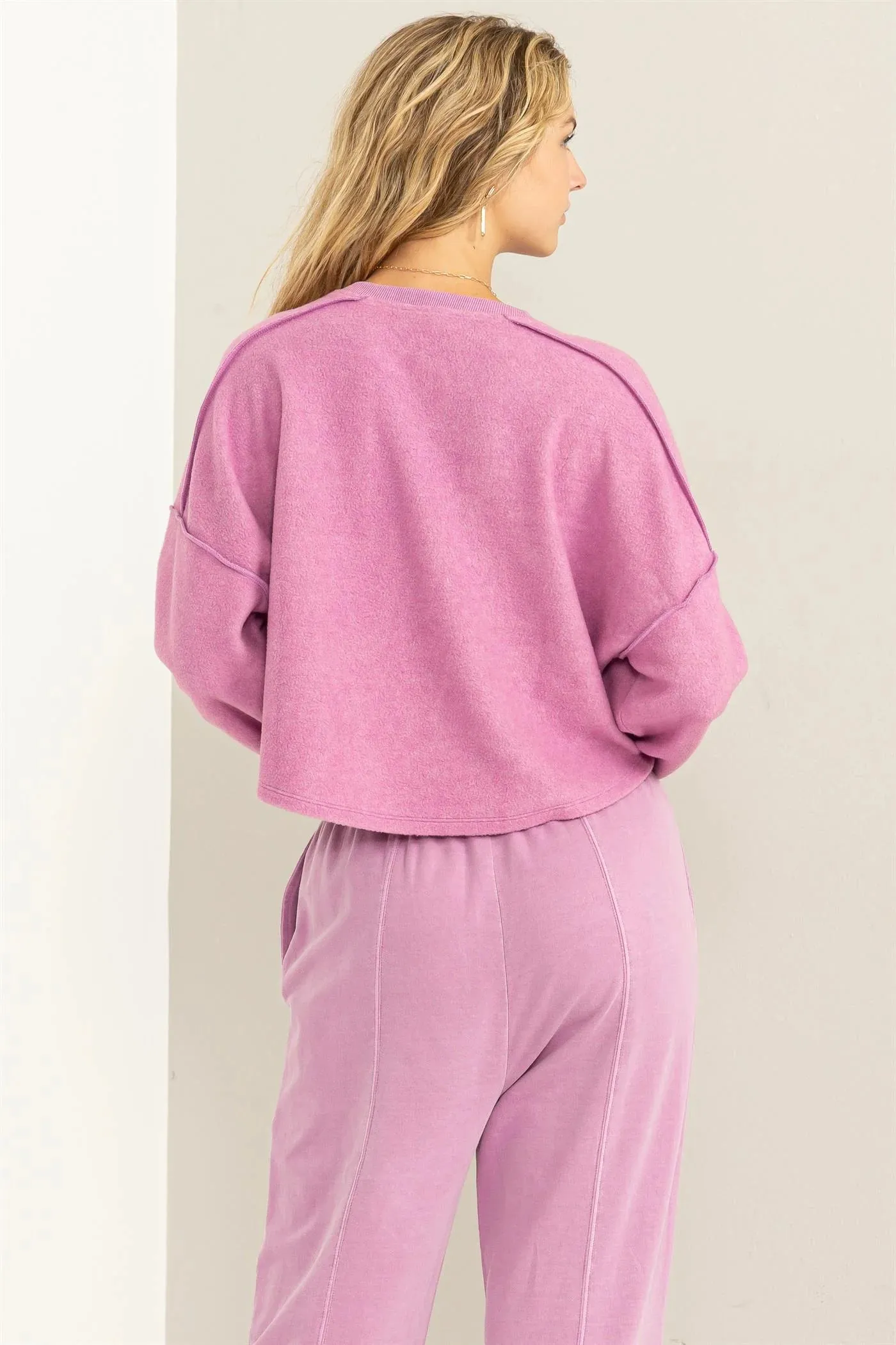 Hyfve Double Zero Mood Setter Cropped Henley Sweatshirt In Vintage Plum