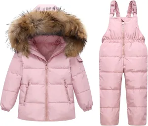 JiAmy Kids 2 Piece Snowsuit Set Girl Winter Hooded Puffer Jacket & Snow Bib Pants Boy Ski Suits Ultralight Outfit 1-7 Years
