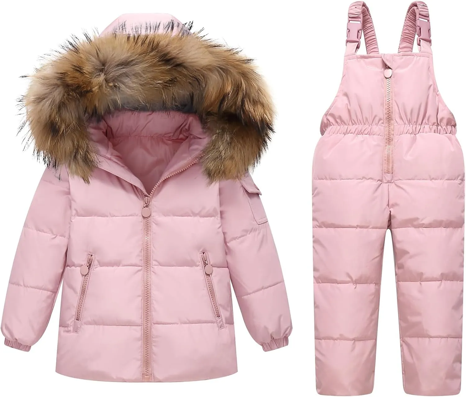 JiAmy Kids 2 Piece Snowsuit Set Girl Winter Hooded Puffer Jacket & Snow Bib Pants Boy Ski Suits Ultralight Outfit 1-7 Years