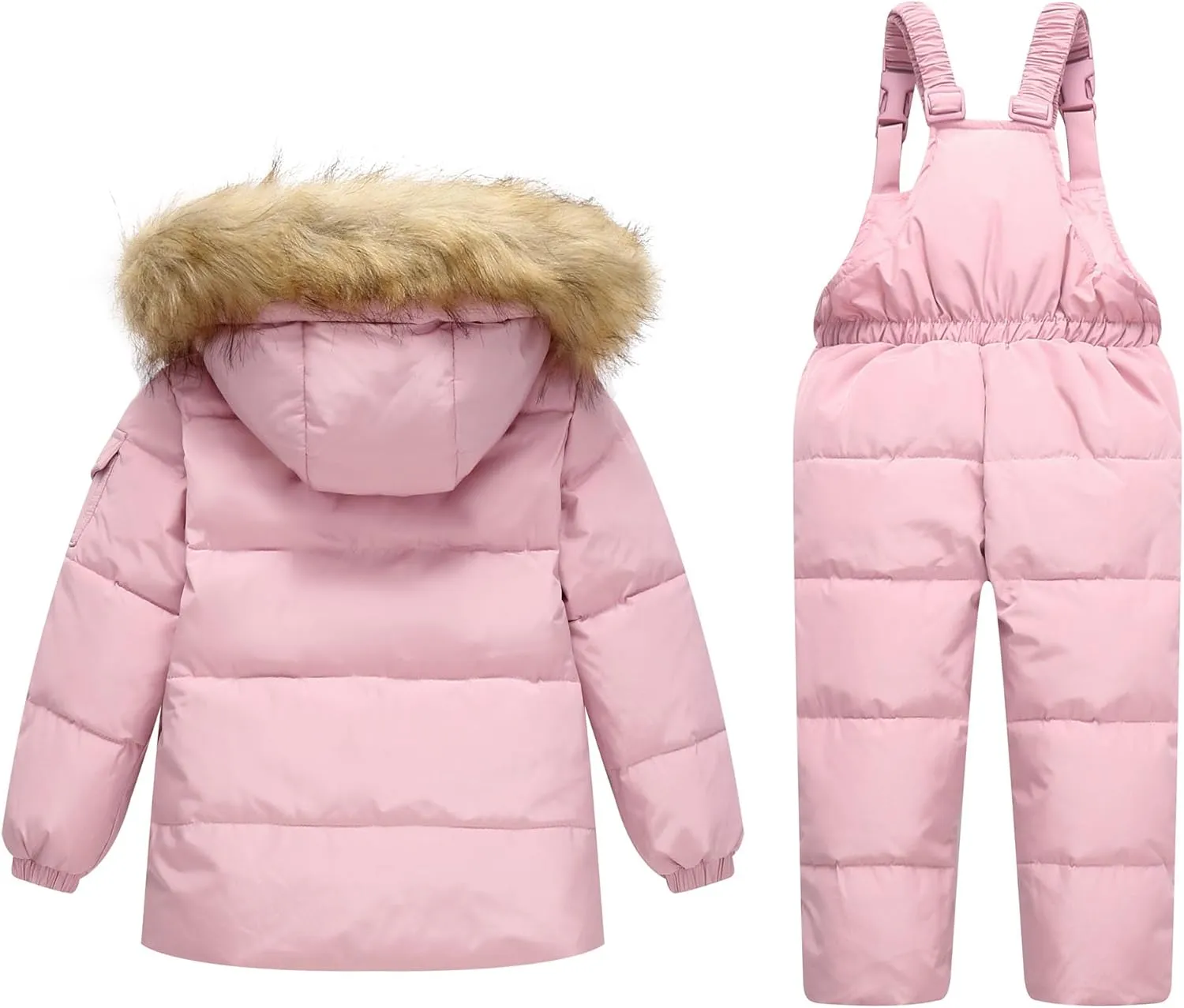 JiAmy Kids 2 Piece Snowsuit Set Girl Winter Hooded Puffer Jacket & Snow Bib Pants Boy Ski Suits Ultralight Outfit 1-7 Years