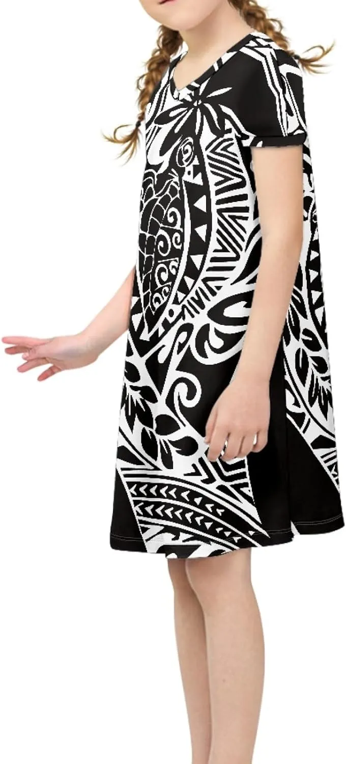 JooMeryer Girls Traditional Tribal Polynesian Summer Beach Dress Short Sleeve A-Line Sundress