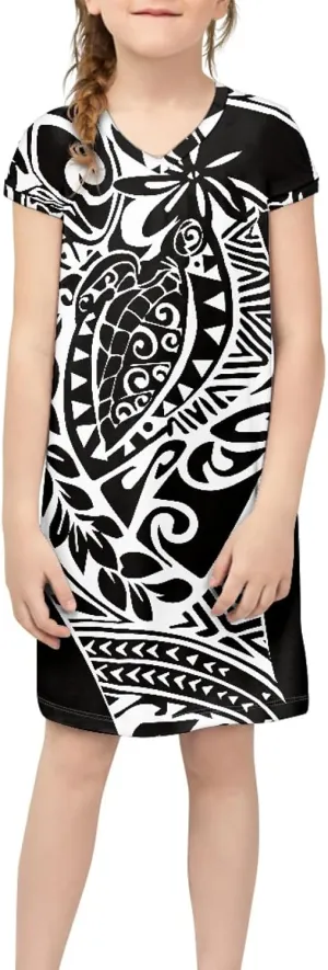 JooMeryer Girls Traditional Tribal Polynesian Summer Beach Dress Short Sleeve A-Line Sundress