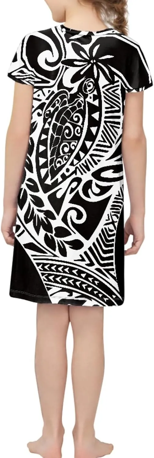 JooMeryer Girls Traditional Tribal Polynesian Summer Beach Dress Short Sleeve A-Line Sundress