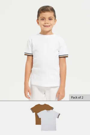 Junior Boys White & Brown 2Pk Popcorn T-Shirt