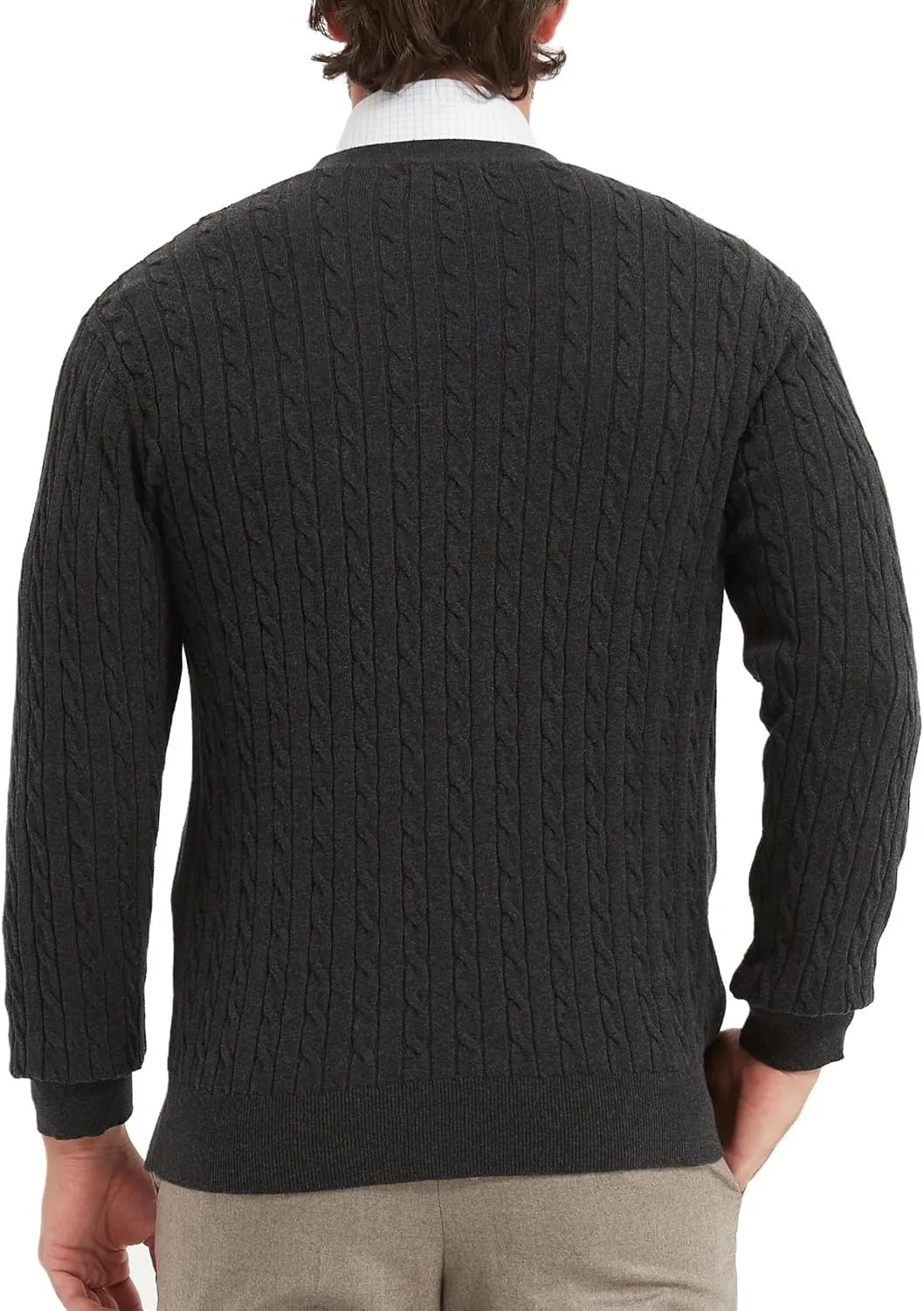 Kallspin Men's Pure Cotton Cable Knit Cardigan V-Neck Sweater Classic Casual Knitwear with Buttons