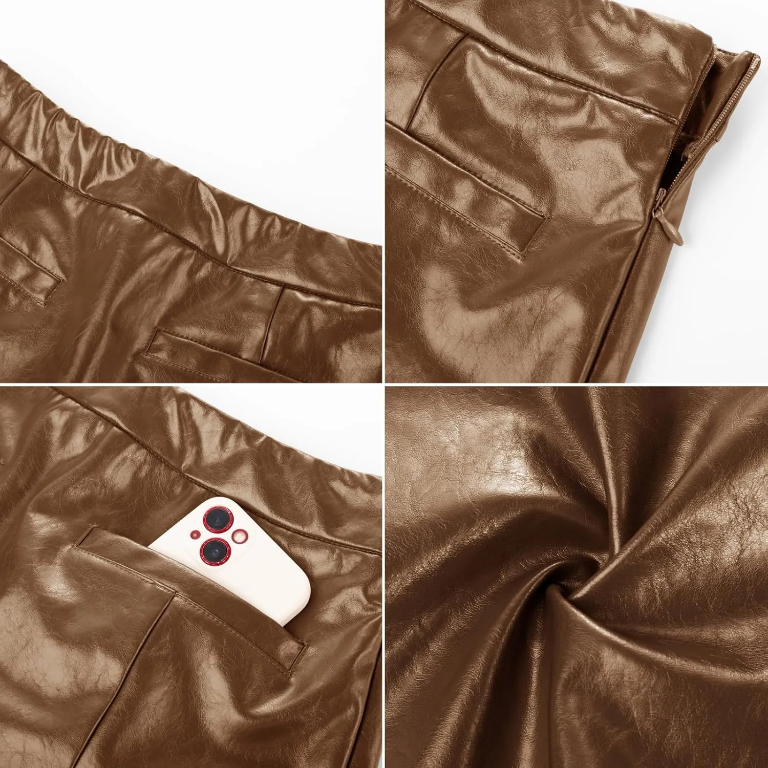 Kate Kasin Women Faux Leather Mini Skirt High Waisted Bodycon Mini Pencil Skirt with Pocket