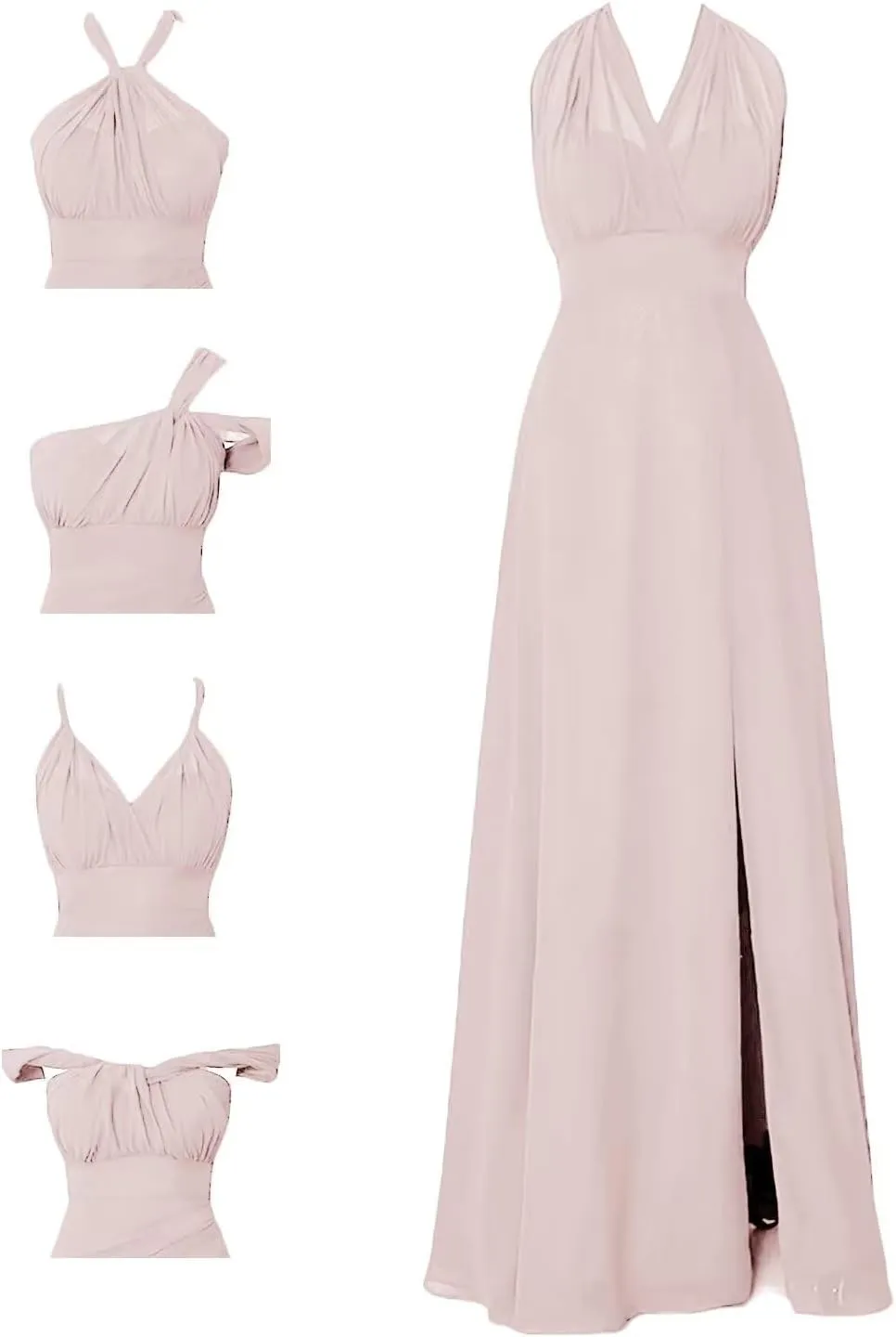 KDTM Chiffon Bridesmaid Dresses with Bandeau Infinity Convertible Prom Dress Multi-Way Long Formal Gowns with Slit