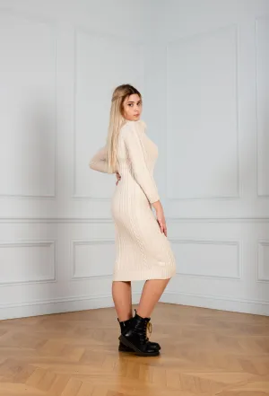 Knitted dresses long in beige color