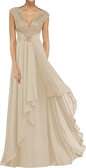 Lace Appliques Mother of The Bride Dresses for Wedding V Neck Formal Dresses for Women Evening Party