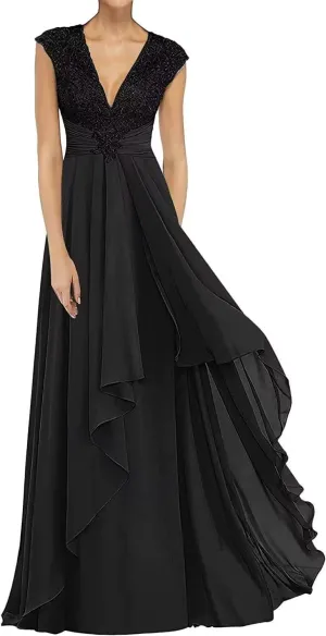 Lace Appliques Mother of The Bride Dresses for Wedding V Neck Formal Dresses for Women Evening Party