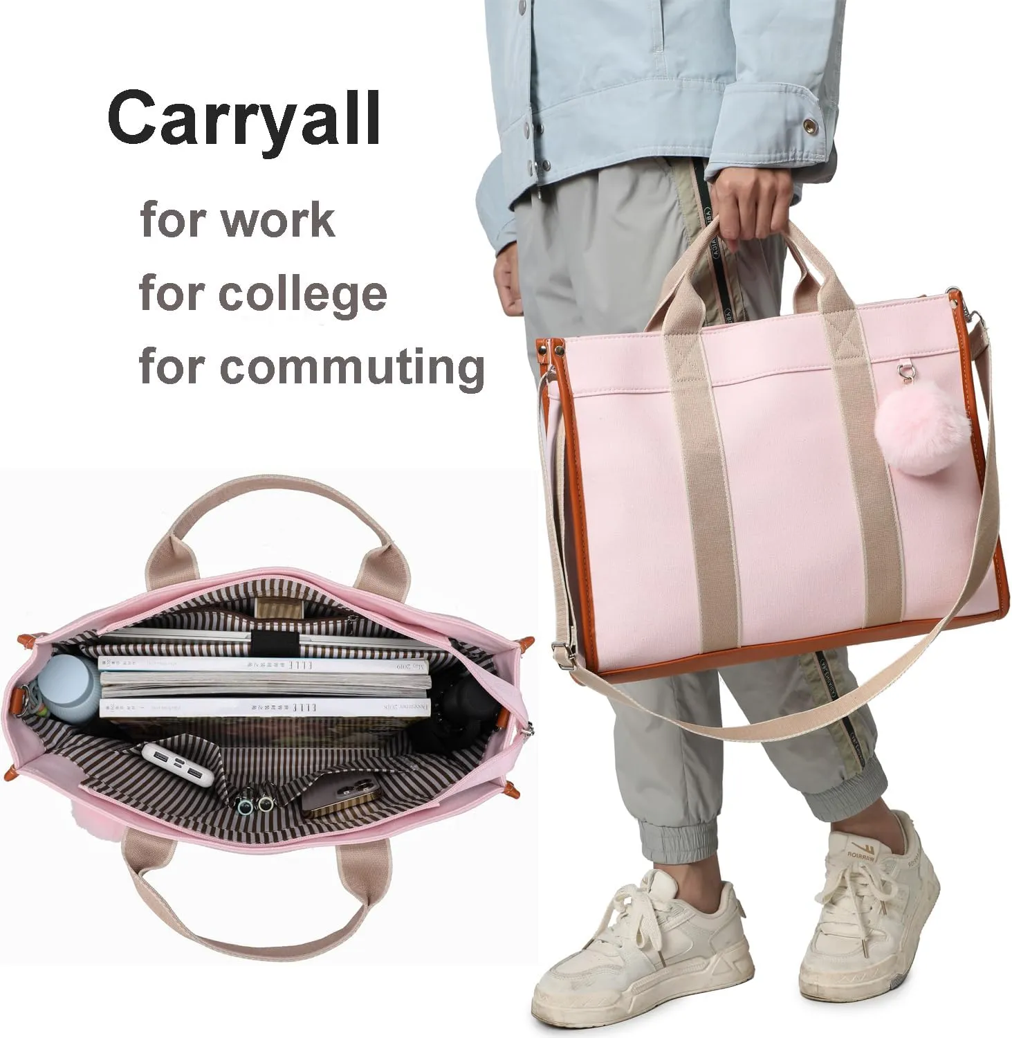 Laptop Bag for Women 15.6 Inch Lightweight Canvas Tote Bags Teacher Work Bag for School Travel