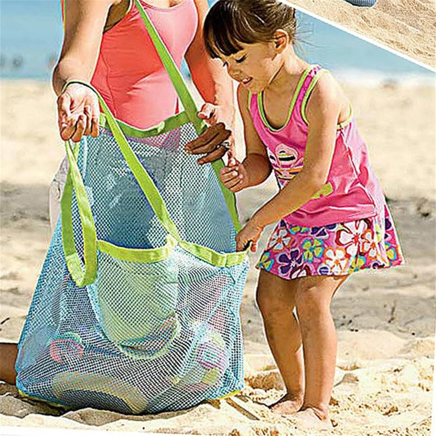 Large Mesh Beach Bag for Toys Reusable Shopping Bags Beach Bag Large Mesh Tote Bags Holiday Essentials