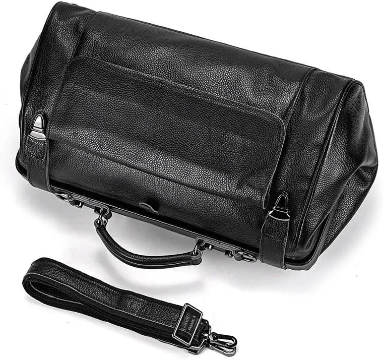 Leather Briefcase for Men Single Shoulder Duffel Short Trip Travel Bag Men's and Women's Business Handbag Crossbody Bag