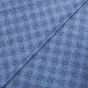 Light Blue and Navy Plaid Windowpane Wool & Silk Dorsilk Dormeuil Fabric