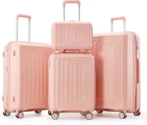 Lightweight 4 Piece Luggage Set with Expandable Suitcase, Spinner Wheels, and TSA Lock - Pink