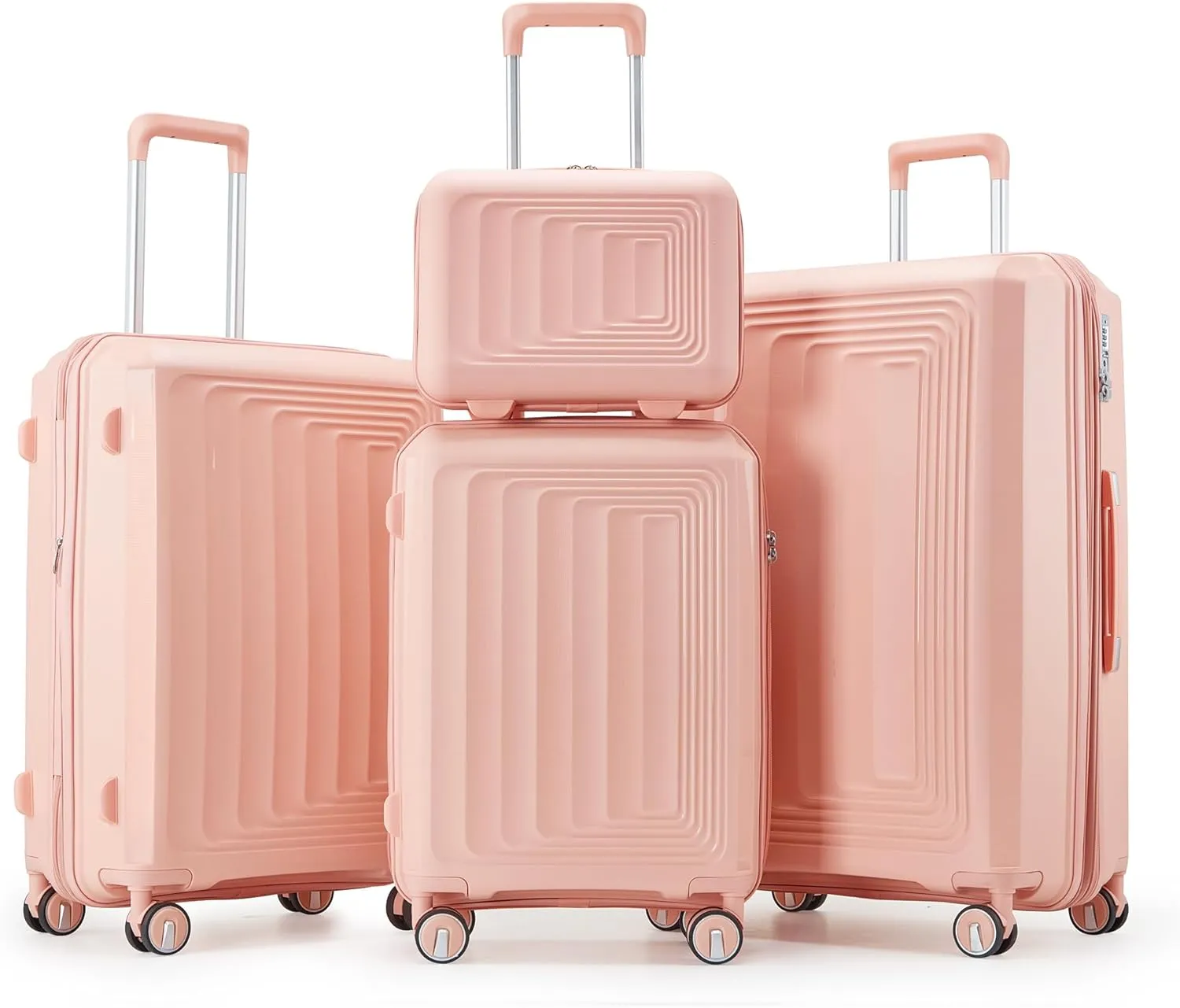 Lightweight 4 Piece Luggage Set with Expandable Suitcase, Spinner Wheels, and TSA Lock - Pink